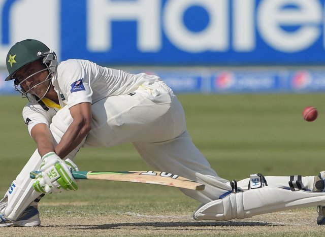 a file photo of younus khan bending into a sweep photo afp