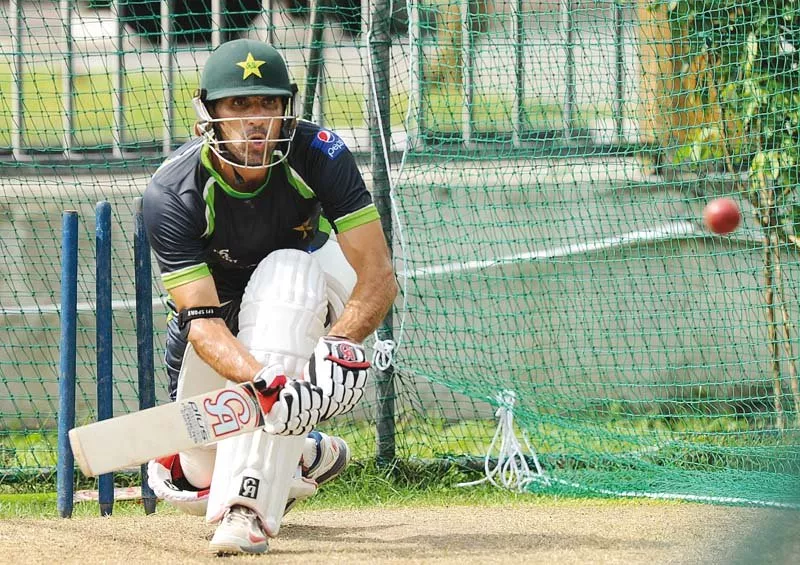 skipper misbahul haq paddle sweeps a ball in the nets as the team trains for the opening test against sri lanka photo afp skipper misbahul haq paddle sweeps a ball in the nets as the team trains for the opening test against sri lanka photo afp