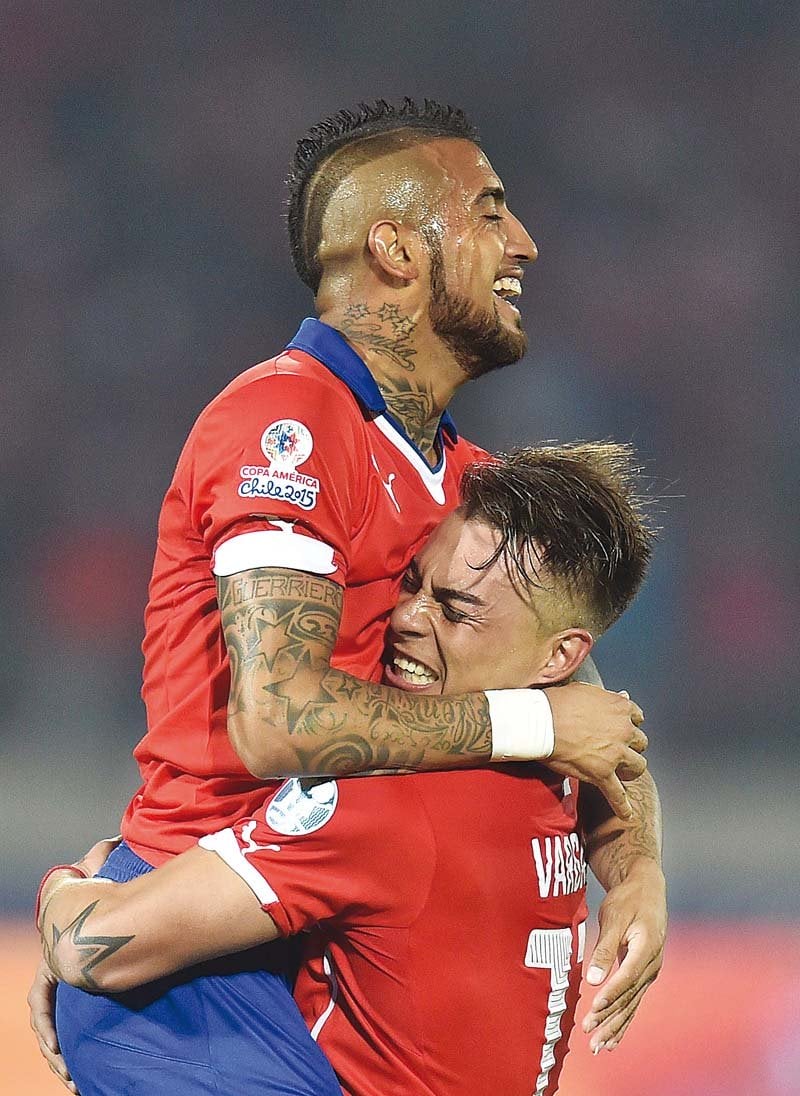 vidal was once again inspirational for chile scoring a brace in their 3 3 draw as he aims to take his side to their first ever copa america title photo afp