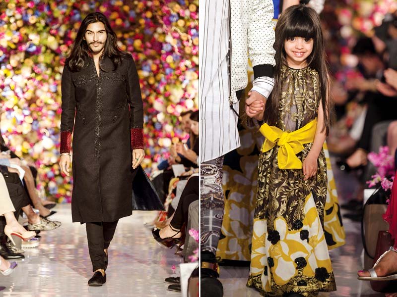 rahi chadda the first and only male model in three years of fashion parade walked for ali xeeshan photos publicity burberry model laila naim walks the ramp for the first time