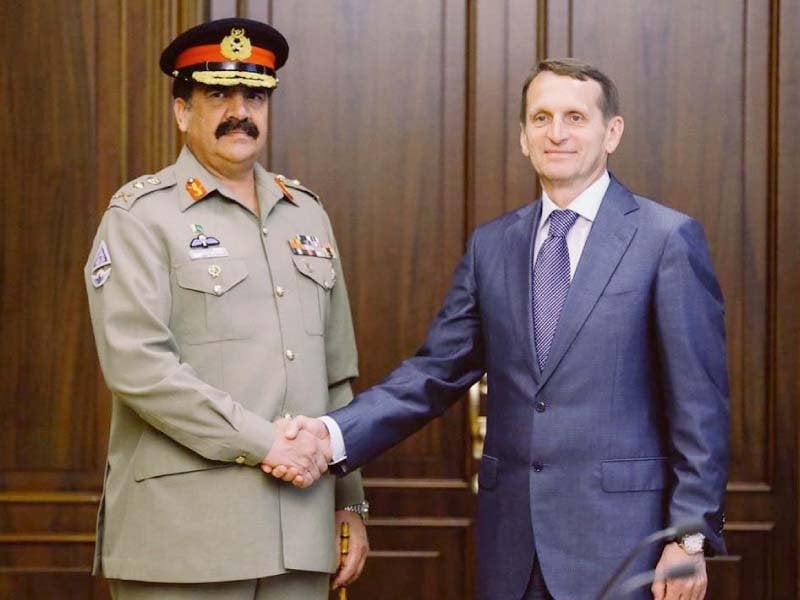 gen raheel shakes hands with sergey naryshkin during a meeting in moscow photo inp