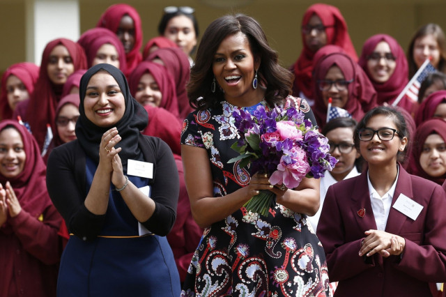 us first lady michelle obama on her visit to the mulberry school for girls in london photo afp us first lady michelle obama on her visit to the mulberry school for girls in london photo afp