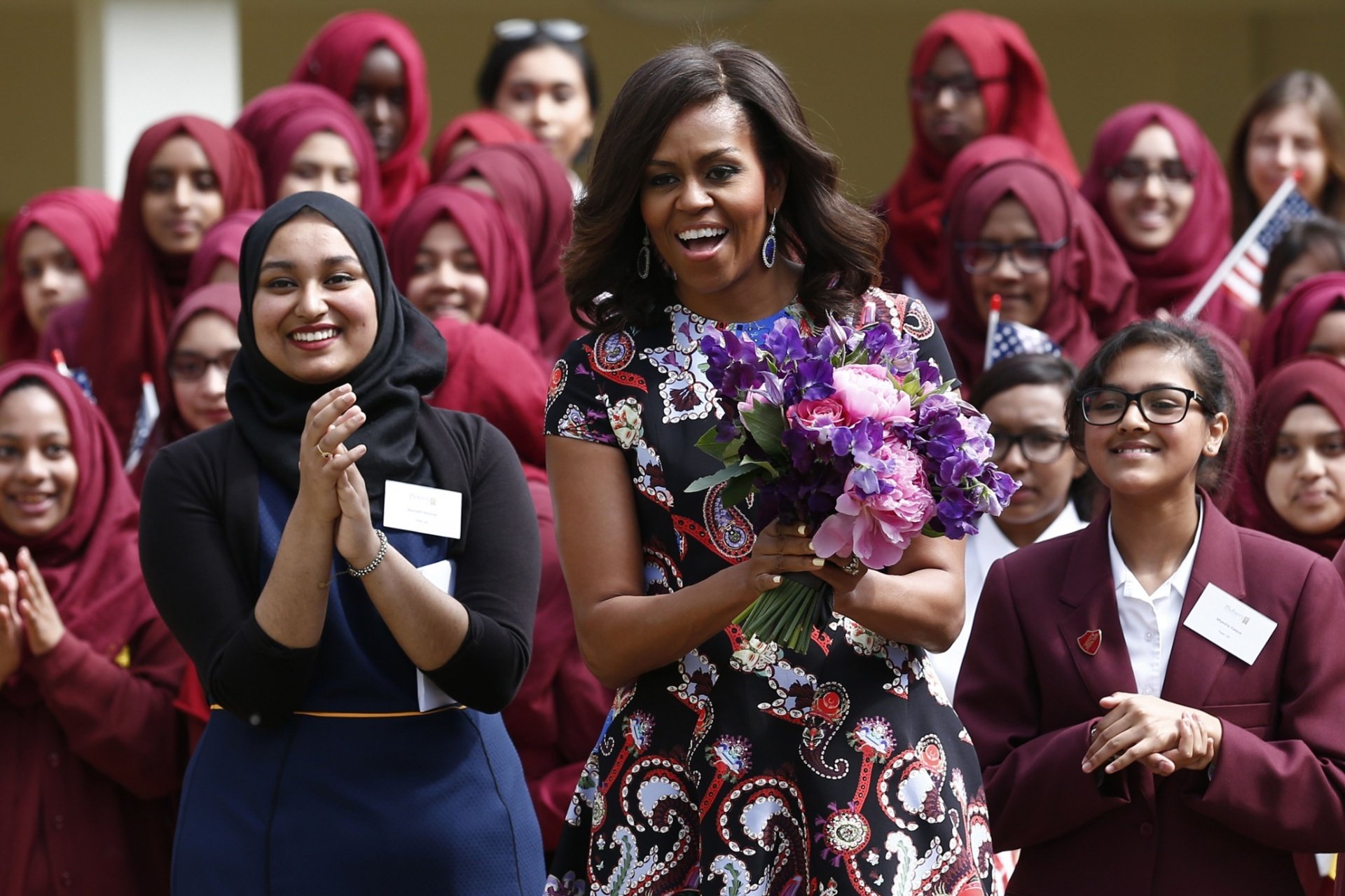 us first lady michelle obama on her visit to the mulberry school for girls in london photo afp