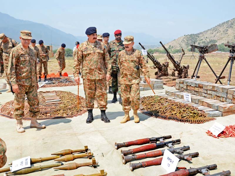 gen raheel inspects the cache of weapons seized in khyber agency photo app