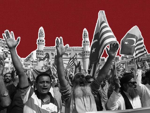 supporters of the tehreek labaik pakistan tlp shout slogans during an anti indian protest rally in karachi original photo afp