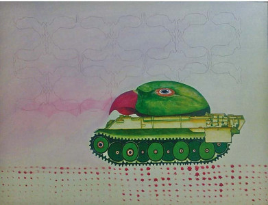 where do we stand artist sees only a society of talking parrots