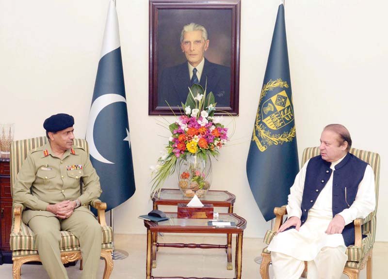 prime minister muhammad nawaz sharif meets with dg strategic plans division lt gen mazhar jamil at pm house on wednesday photo ppi