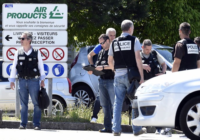 french police secure the entrance of the air products company in saint quentin fallavier near lyon central eastern france on june 26 2015 photo afp