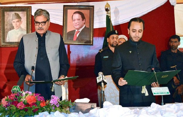 governor barjees tahir administering oath to newly elected cm gilgit baltistan at the governor house on friday photo app