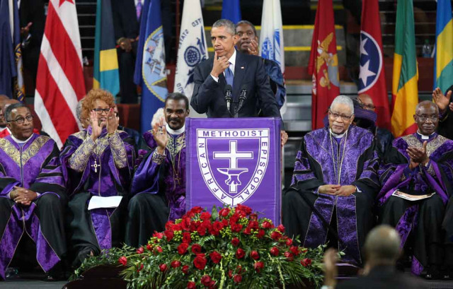 us president barack obama delivers the eulogy for south carolina state senator and rev clementa pinckney during pinckney 039 s funeral service june 26 2015 in charleston south carolina photo afp us president barack obama delivers the eulogy for south carolina state senator and rev clementa pinckney during pinckney 039 s funeral service june 26 2015 in charleston south carolina photo afp