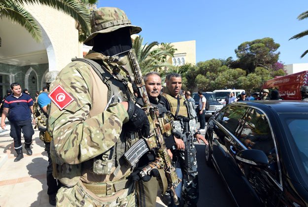 tunisian security forces stand in front of the imperial hotel in the resort town of sousse a popular tourist destination 140 kilometres 90 miles south of the tunisian capital on june 26 2015 following a shooting attack photo afp