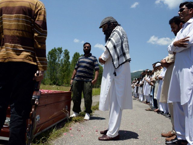 syed salahudeen leads prayers for waheed noor khan in rawalakot photo afp