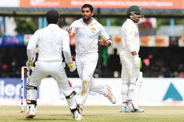 prasad celebrates the wicket of sarfraz ahmed who chased a ball wide outside off stump and ended up gloving it to chandimal photo afp prasad celebrates the wicket of sarfraz ahmed who chased a ball wide outside off stump and ended up gloving it to chandimal photo afp