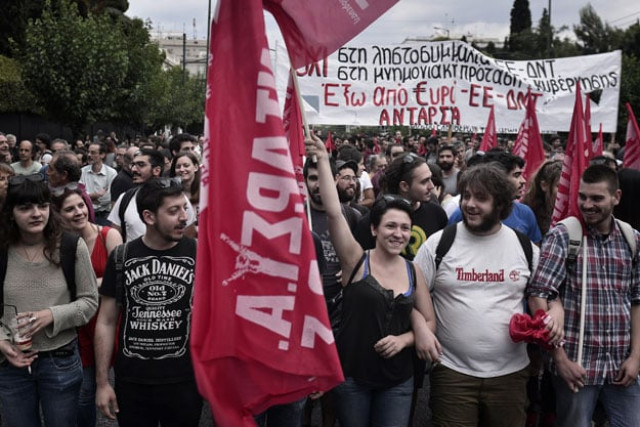 greek leftist youth march during a demonstration calling for an exit from the eurozone and a quot no quot vote in the upcoming referendum in athens photo afp greek leftist youth march during a demonstration calling for an exit from the eurozone and a quot no quot vote in the upcoming referendum in athens photo afp