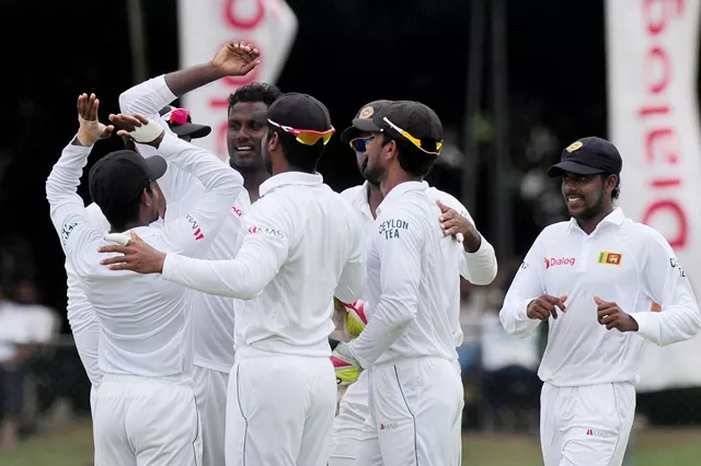 sri lankan captain angelo mathews l celebrates with teammates the wicket of pakistan cricketer younis khan during the fourth day of the second test match between sri lanka and pakistan at the p sara oval cricket stadium in colombo on june 27 2015 photo afp sri lankan captain angelo mathews l celebrates with teammates the wicket of pakistan cricketer younis khan during the fourth day of the second test match between sri lanka and pakistan at the p sara oval cricket stadium in colombo on june 27 2015 photo afp