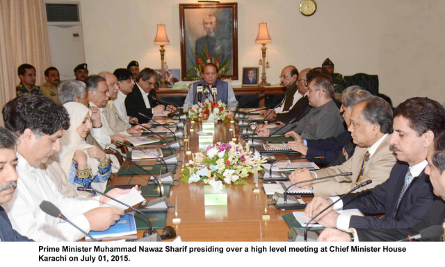 prime minister nawaz sharif attending a high level meeting in karachi on wednesday photo pid prime minister nawaz sharif attending a high level meeting in karachi on wednesday photo pid
