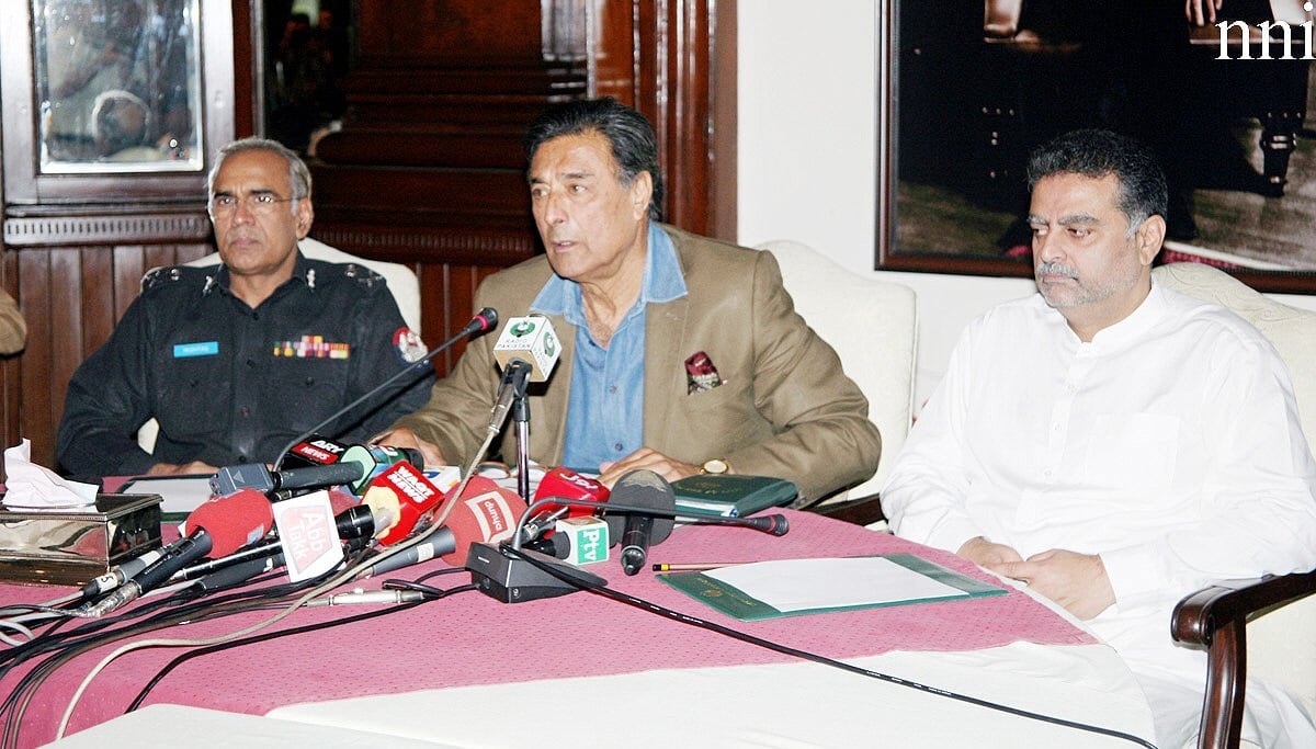 punjab home minister shuja khanzada along with ig punjab and pml n leader zaeem qadri addresses a press conference in lahore on wednesday july 1 2015 photo nni