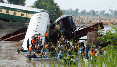 18 dead as train carrying military troops falls into canal near gujranwala