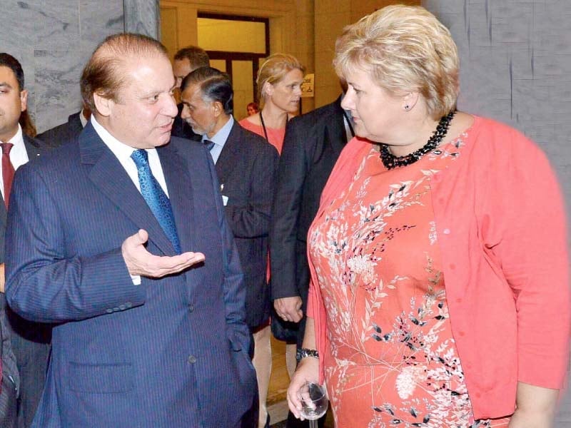 pm nawaz exchanges views with his norwegian counterpart erna solberg photo pid