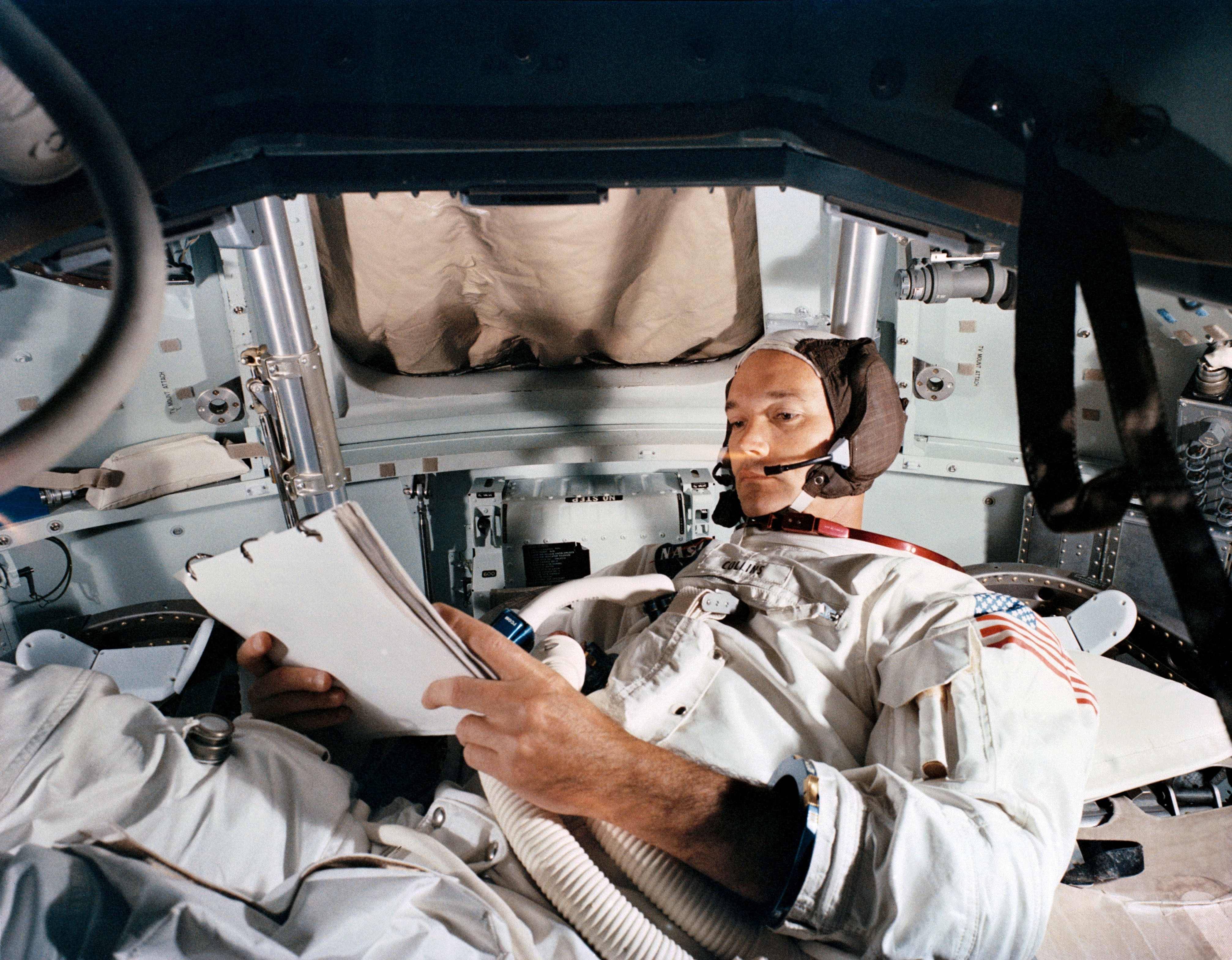 command module pilot michael collins practices in the cm simulator at the kennedy space center ahead of the apollo 11 moon landing mission in cape canaveral florida june 19 1969 nasa photo reuters