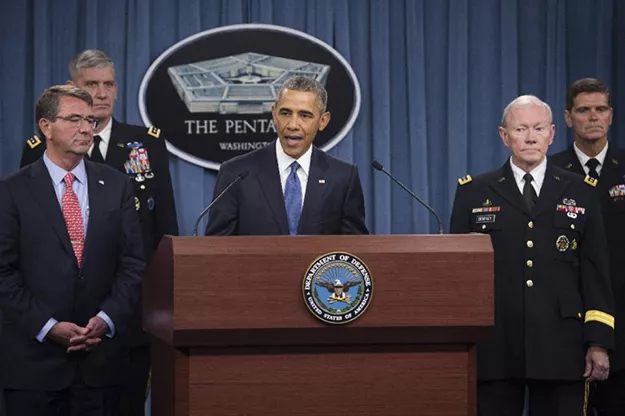 us president barack obama c speaks following a meeting with top military officials about the military campaign against the islamic state at the pentagon photo afp us president barack obama c speaks following a meeting with top military officials about the military campaign against the islamic state at the pentagon photo afp