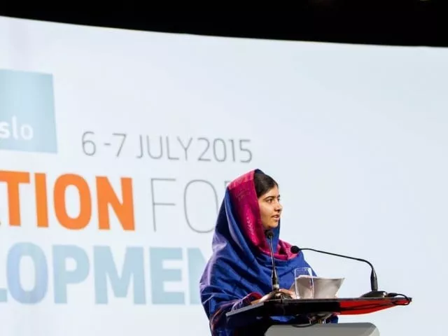nobel peace prize laureate malala yousafzai speaks at the oslo summit on education for development at oslo plaza in oslo norway on july 7 2015 photo afp nobel peace prize laureate malala yousafzai speaks at the oslo summit on education for development at oslo plaza in oslo norway on july 7 2015 photo afp
