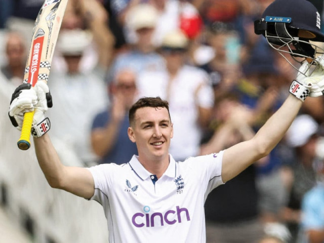 england s harry brook celebrates his century in the second test against the west indies at trent bridge photo afp england s harry brook celebrates his century in the second test against the west indies at trent bridge photo afp
