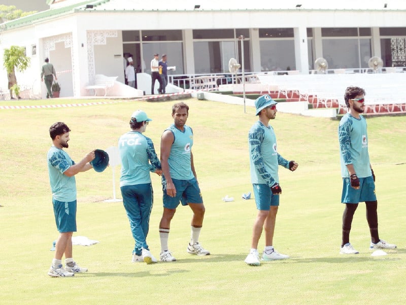 gearing up pakistan players are busy in training session ahead of their two match test series photo pcb