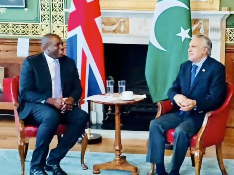 united kingdom s secretary of state for foreign affairs david lammy calls upon his counterpart in pakistan ishaq dar photo app