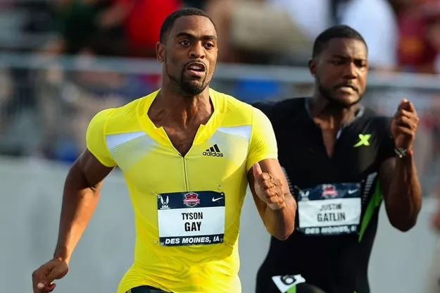 tyson gay leads and justin gatlin will meet at thursday night s diamond league meet in lausanne in what is sure to be an explosive 100 metre contest christian petersen photo afp tyson gay leads and justin gatlin will meet at thursday night s diamond league meet in lausanne in what is sure to be an explosive 100 metre contest christian petersen photo afp