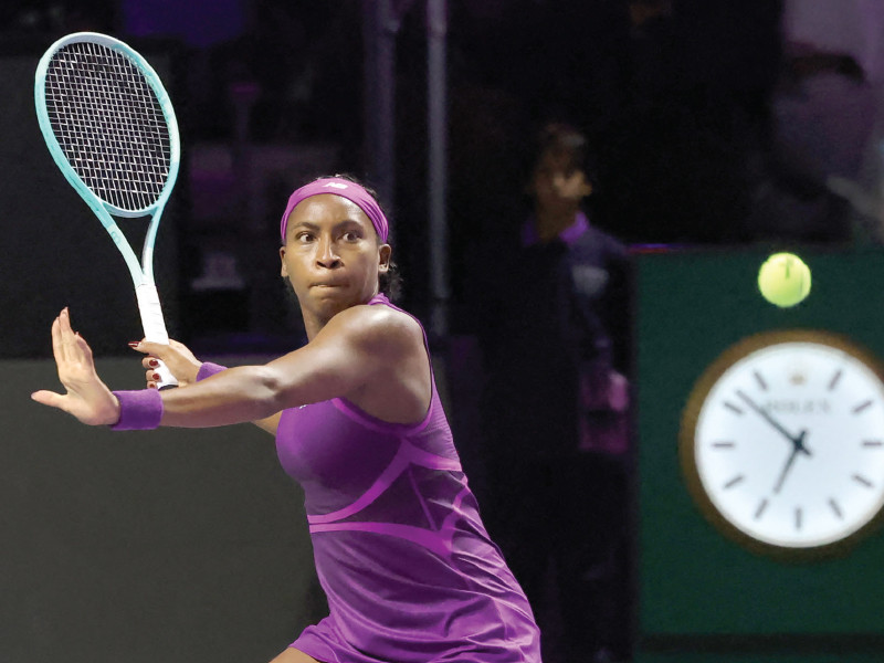 us coco gauff returns the ball to poland s iga swiatek during their women s singles tennis match at the wta finals championship in riyadh photo afp