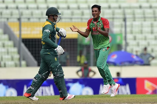 bangladesh cricketer mustafizur rahman r reacts after the dismissal of the south africa cricketer quinton de kock l during the second odi one day international cricket match between bangladesh and south africa at the sher e bangla national cricket stadium in dhaka on july 12 2015 photo afp bangladesh cricketer mustafizur rahman r reacts after the dismissal of the south africa cricketer quinton de kock l during the second odi one day international cricket match between bangladesh and south africa at the sher e bangla national cricket stadium in dhaka on july 12 2015 photo afp