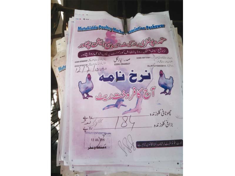 price list issued by muttahida poultry market association photo sohail khattak express