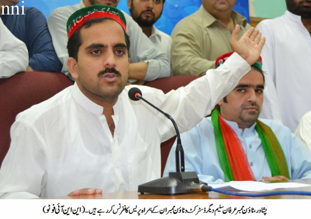 town councilor irfan saleem addressing a press conference in peshawar on monday photo nni town councilor irfan saleem addressing a press conference in peshawar on monday photo nni