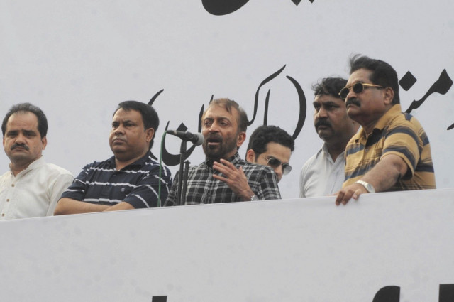 farooq sattar speaks during a protest at karachi press club on july 14 2015 photo irfan ali express