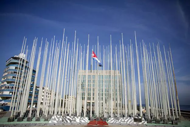 a cuban flag flies in front of the us interests section background in havana photo reuters a cuban flag flies in front of the us interests section background in havana photo reuters