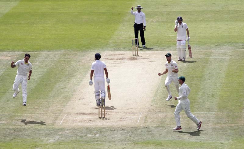 australia celebrate cook s wicket in the second innings the england skipper was the only top order batsman to provide any form of resistance to the australians in either innings photo afp