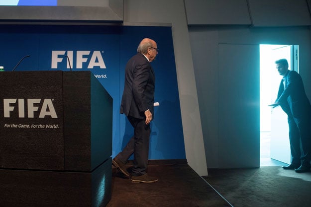 fifa president sepp blatter leaves after a press conference at the headquarters of the world 039 s football governing body in zurich on june 2 2015 photo afp