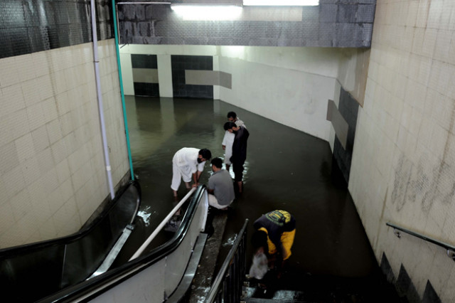 metro bus station drowned into rain water photo express metro bus station drowned into rain water photo express