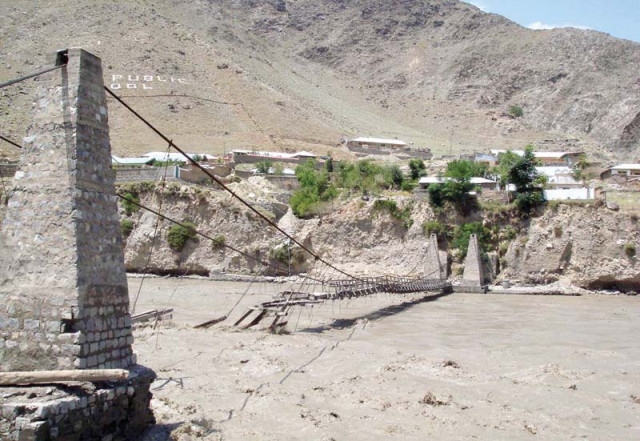a suspension bridge over the chitral river was destroyed by flash floods photo app