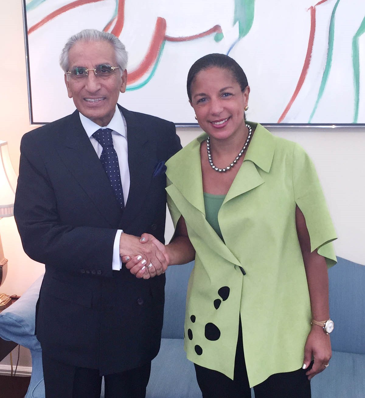 special assistant to the prime minister tariq fatemi meets us national security adviser susan ricein washington on july 21 2015 photo pid