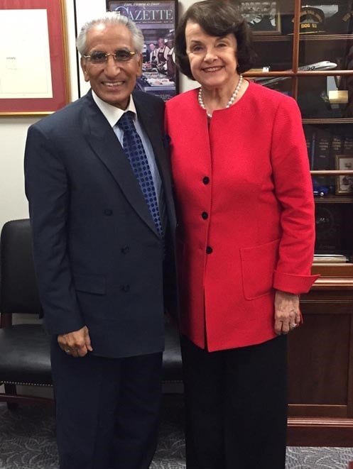 special assistant to the prime minister on foreign affairs syed tariq fatemi meets us senator dianne feinstein stressed on july 22 2015 photo pid