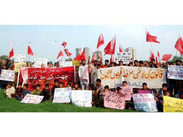 protesters demanded government make good on promises of low income housing photo muhammad javaid express protesters demanded government make good on promises of low income housing photo muhammad javaid express