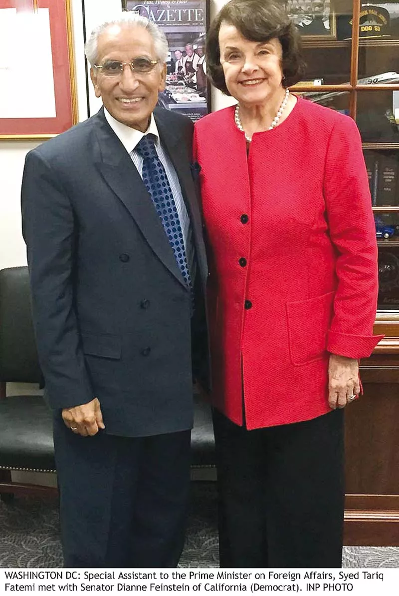 special assistant to pm on foreign affairs tariq fatemi and senator dianne feinstein before their meeting photo inp special assistant to pm on foreign affairs tariq fatemi and senator dianne feinstein before their meeting photo inp