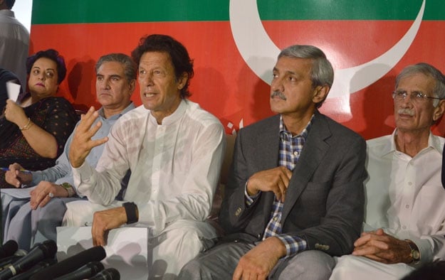 chairman pakistan tehrik e insaf imran khan addressing press conference in bani gala islamabad photo express