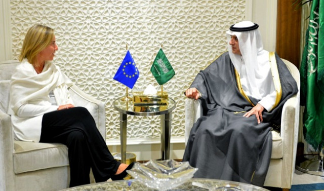this handout photo taken and released by the saudi press agency spa on july 27 2015 shows saudi foreign minister adel al jubeir r meeting with eu foreign affairs chief federica mogherini in riyadh photo afp this handout photo taken and released by the saudi press agency spa on july 27 2015 shows saudi foreign minister adel al jubeir r meeting with eu foreign affairs chief federica mogherini in riyadh photo afp