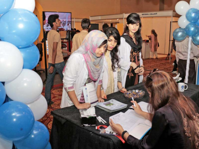 eager visitors throng stalls at the express education expo held in lahore photos shafiq malik express eager visitors throng stalls at the express education expo held in lahore photos shafiq malik express