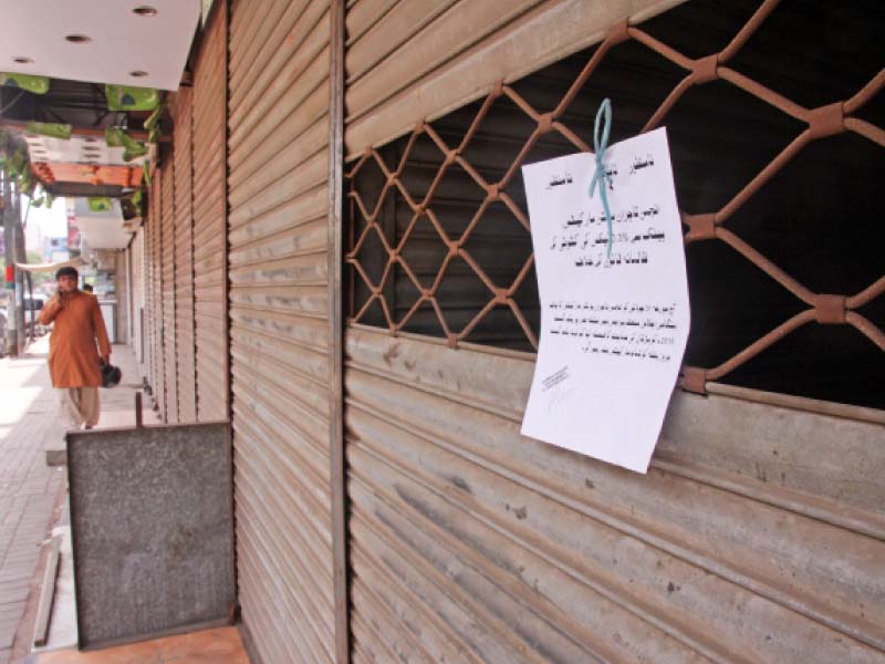 traders across sindh shut their businesses protesting against withholding tax the partial shutter down strike was observed on the call of all pakistan traders association photo athar khan express