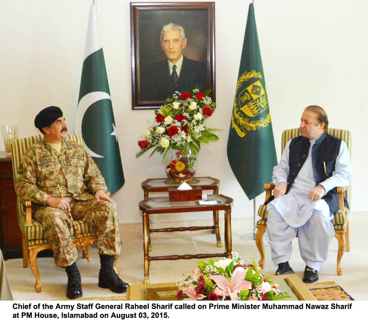 prime minister nawaz sharif meets coas general raheel sharif at the pm house in islamabad on august 3 2015 photo pid