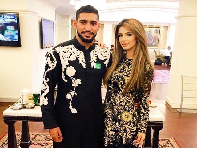 Amir Khan and Faryal Makhdoom wearing Ali Xeeshan.